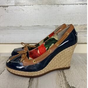 Milly Sperry Top-Sider womens 9.5 blue Leather Espadrille Wedges